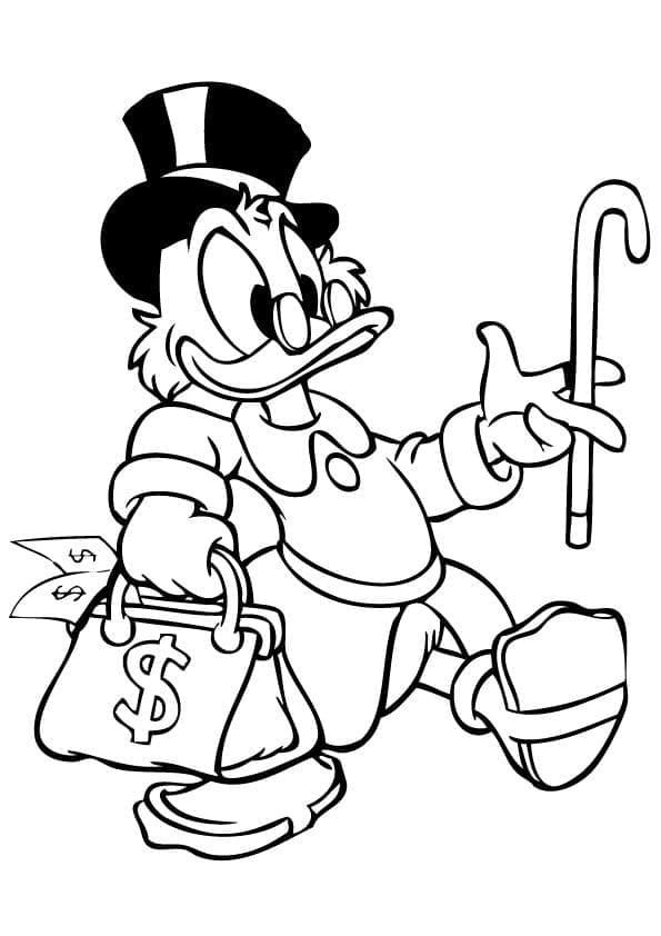 Desenho de Tio Patinhas Segurando o Saco de Dinheiro para Colorir