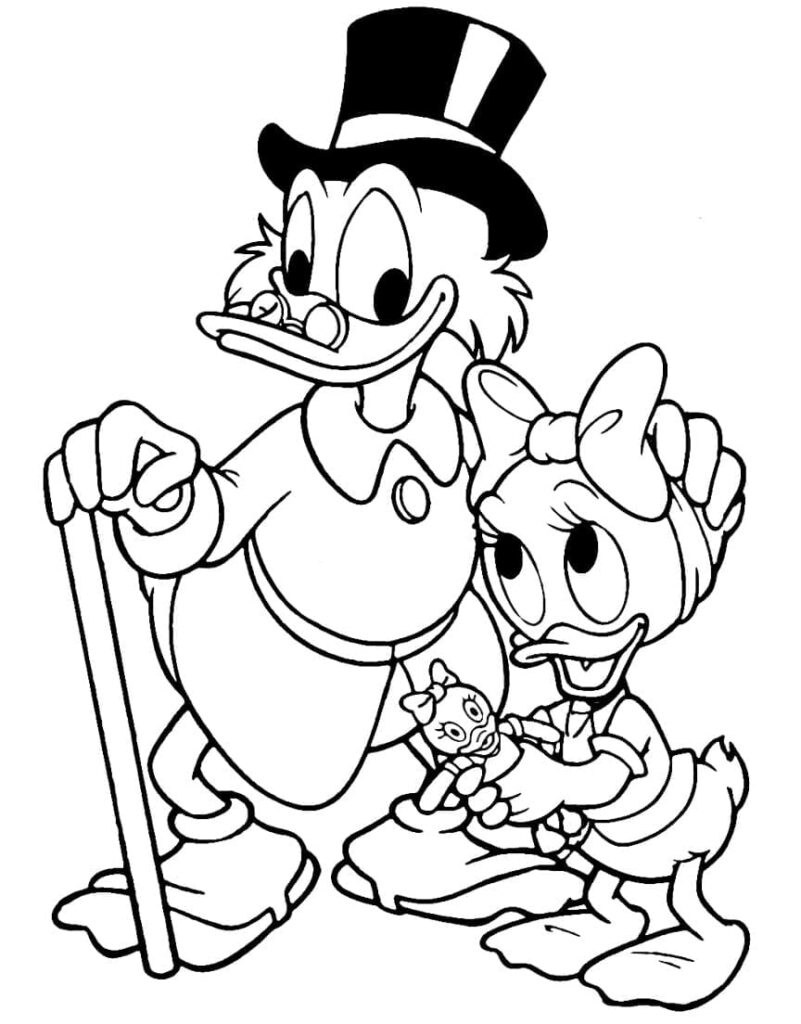 Desenho de Webby e Tio Patinhas para Colorir