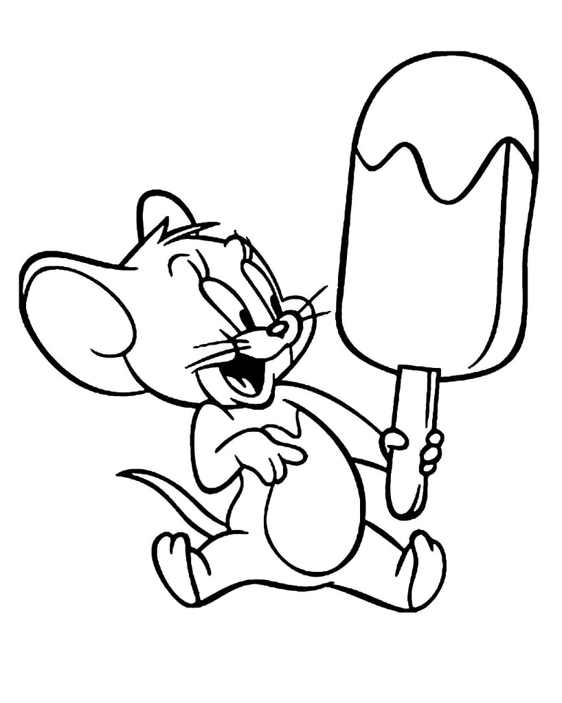 Desenho de Jerry com Picole Pdf Grátis para Colorir