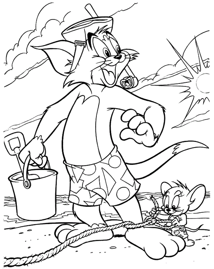 Desenho de Tom e Jerry em Férias na Praia Grátis para Colorir