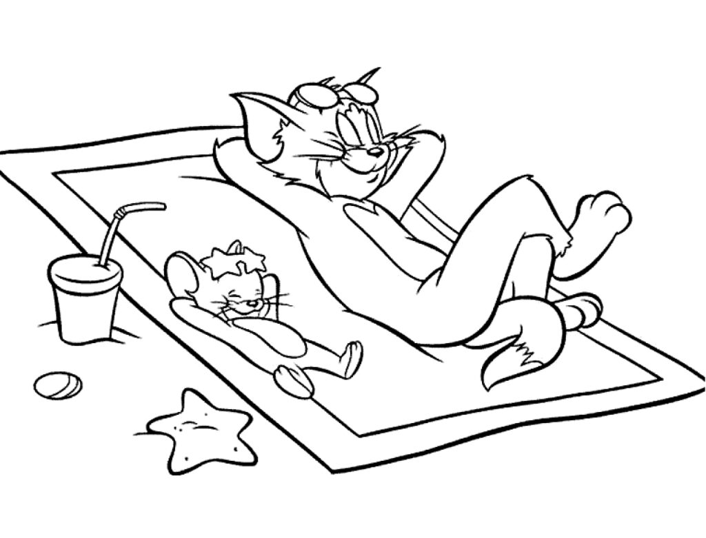 Desenho de Tom e Jerry na Praia Download para Colorir