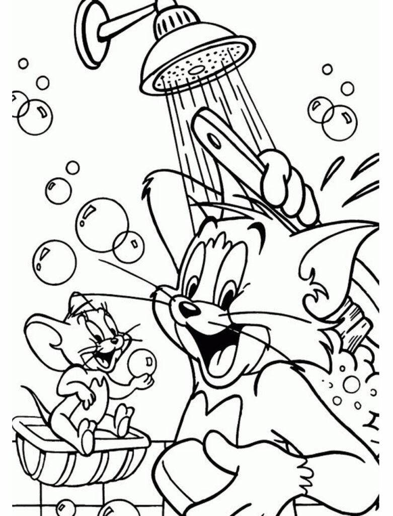 Desenho de Tom e Jerry Tomando Banho Imprimivel para Colorir