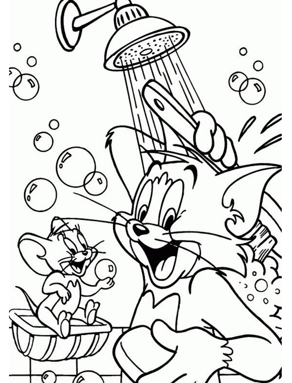 Desenho de Tom e Jerry Tomando Banho Imprimivel para Colorir