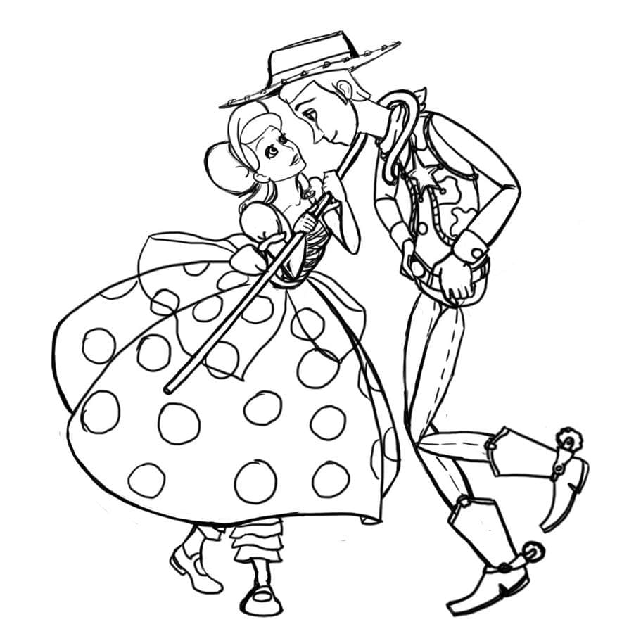 Desenho de Bo Peep e Woody de Toy Story para Colorir