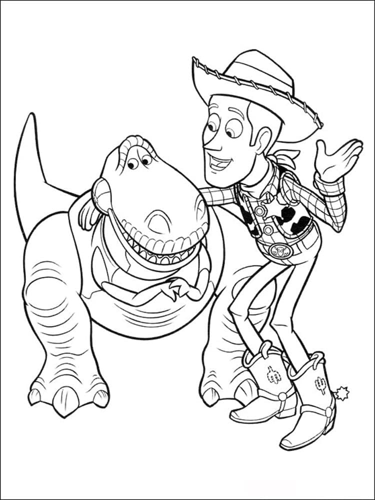 Desenho de Rex e Woody de Toy Story para Colorir