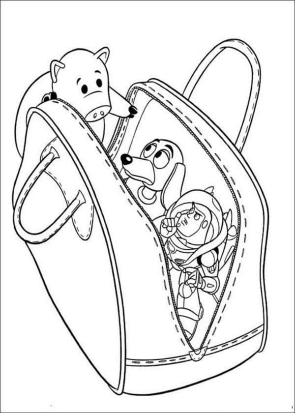 Desenho de Toy Story Escondido em uma Bolsa para Colorir