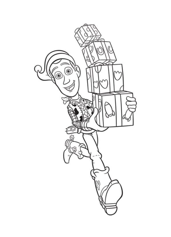 Desenho de Toy Story Woody com Presentes para Colorir