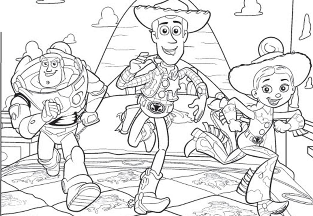 Desenho de Woody Buzz e Jessie Toy Story para Colorir