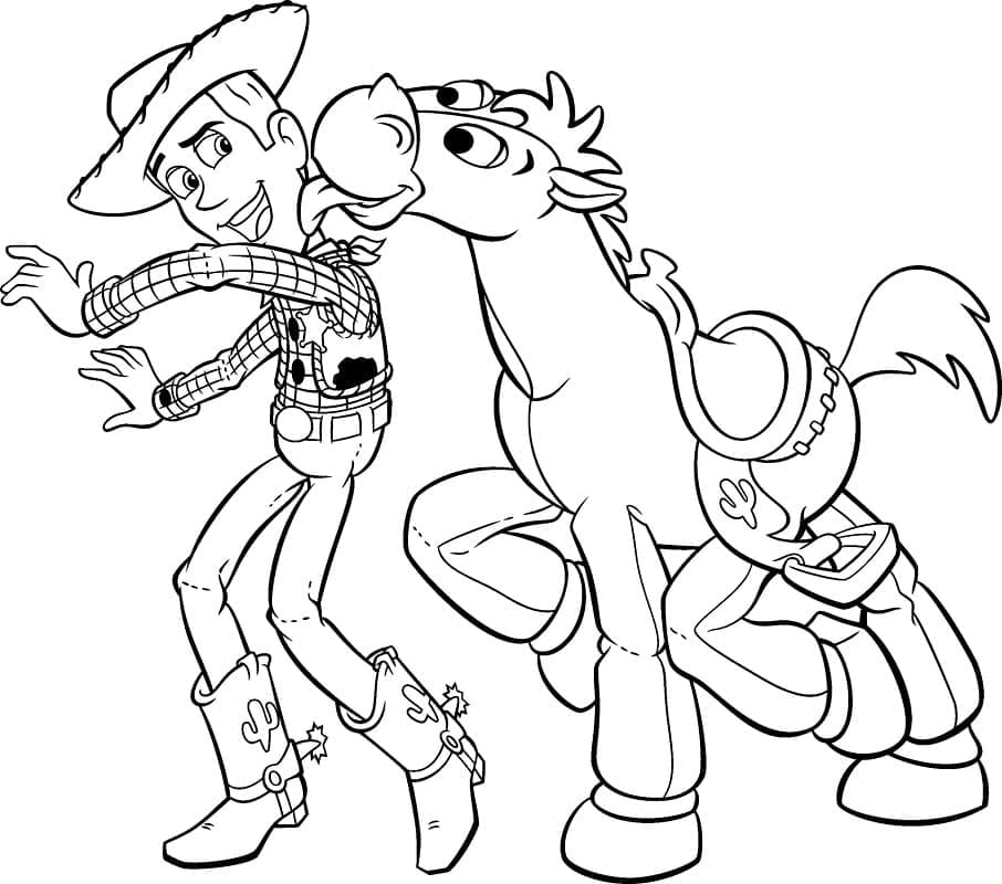 Desenho de Woody e Bullseye Toy Story para Colorir