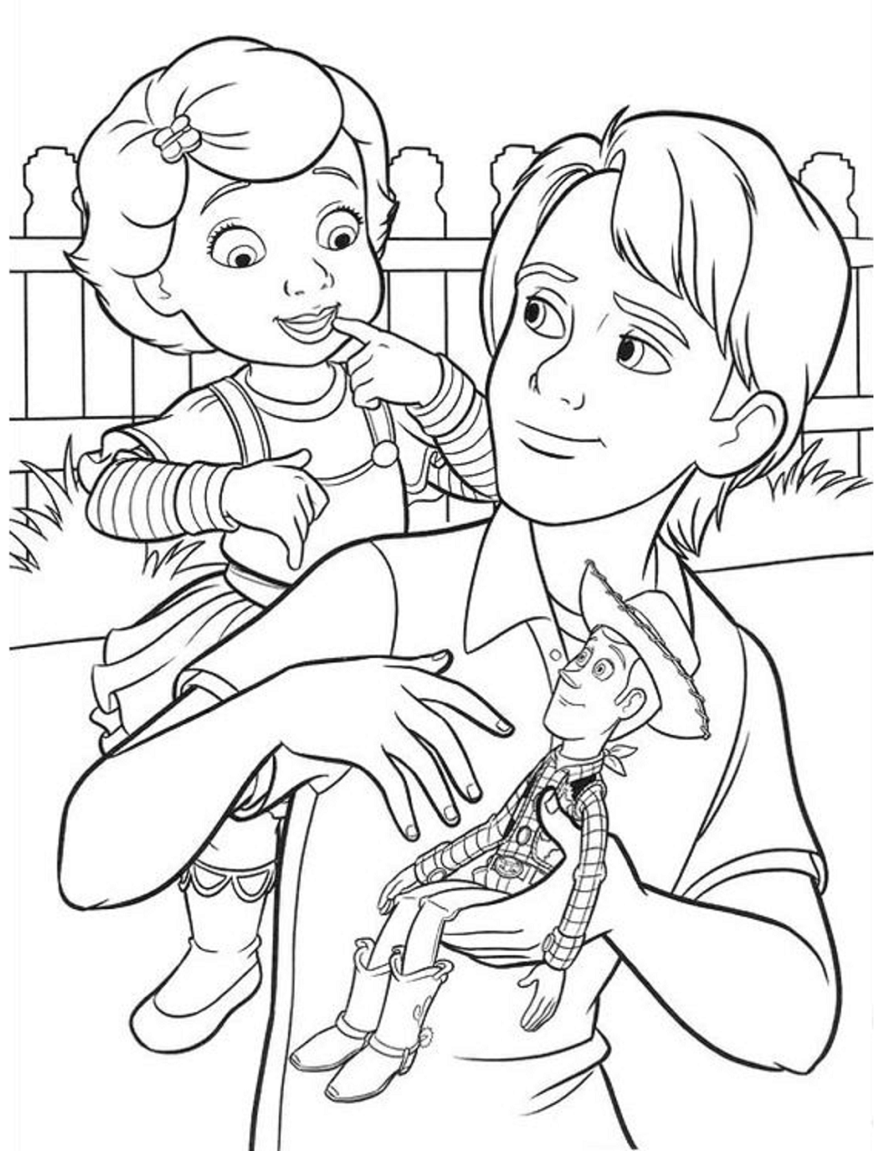Desenho de Andy com Woody A4 para Colorir
