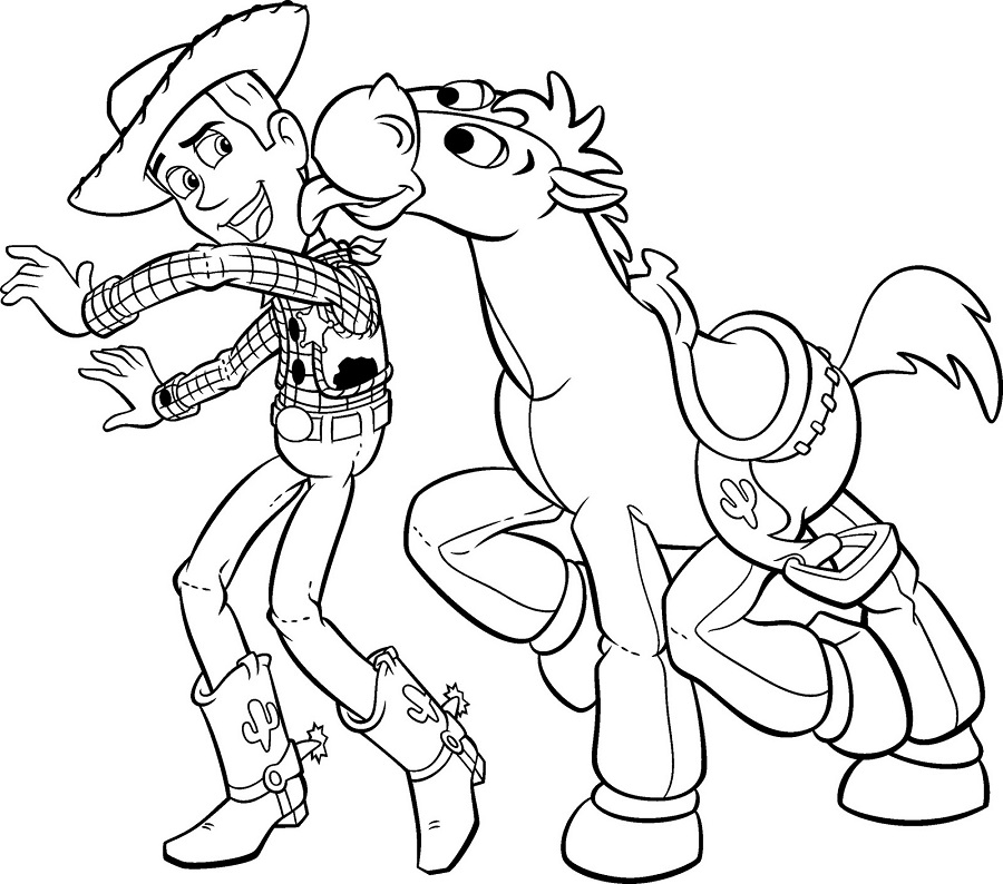 Desenho de Woody e Bullseye Brincando para Colorir de Graça