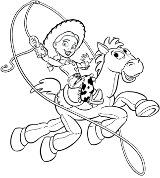 Desenho Pdf da Jessie Cavalgando com Bullseye para Imprimir e Colorir