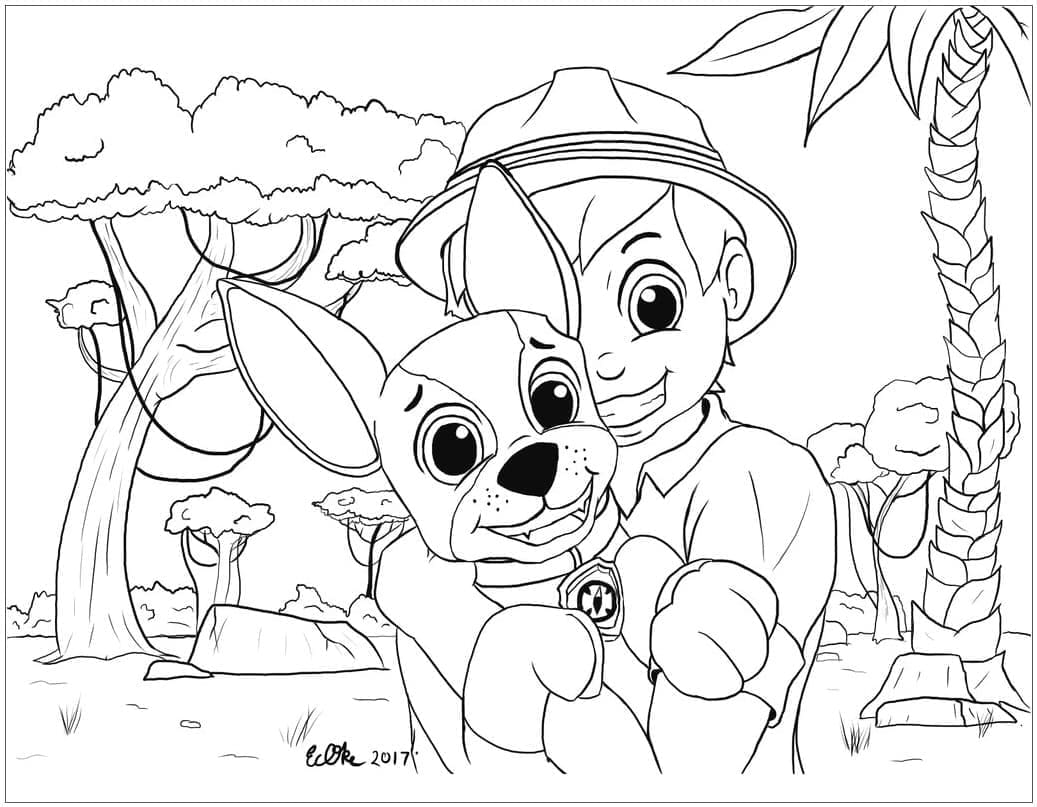 Desenho de Tracker e Carlos de Patrulhá Canina para Colorir