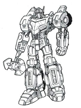 Desenho Optimus com Machado para Colorir