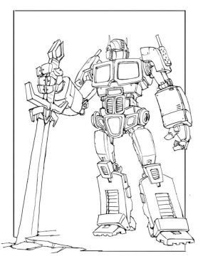 Desenho Optimus e Espada para Colorir