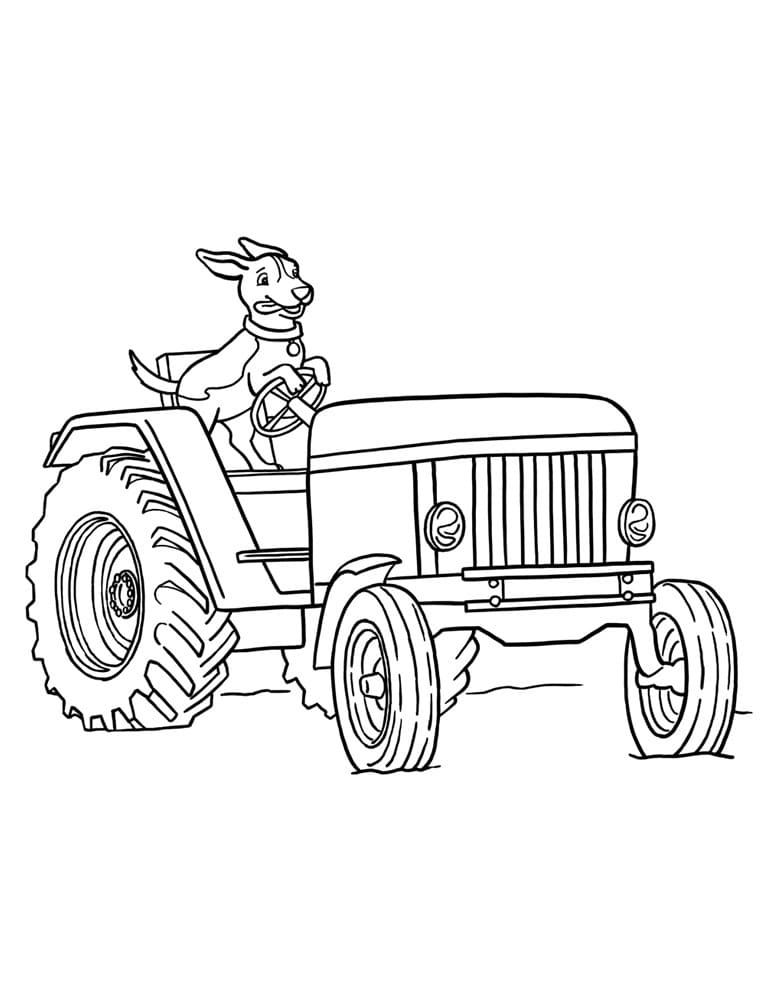 Desenho de Cachorro em um Trator para Colorir