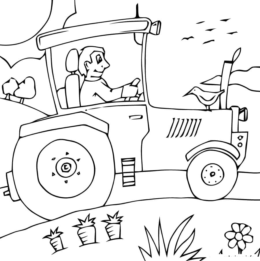 Desenho de Dirigindo um Trator para Colorir