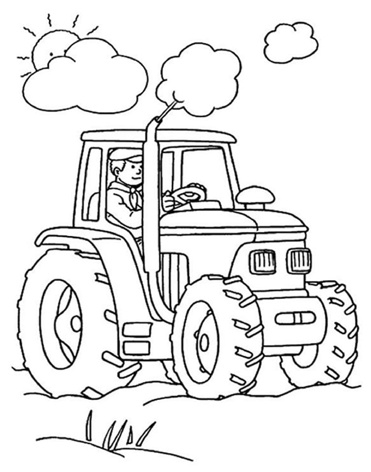 Desenho de Fazendeiro Dirige um Trator para Colorir