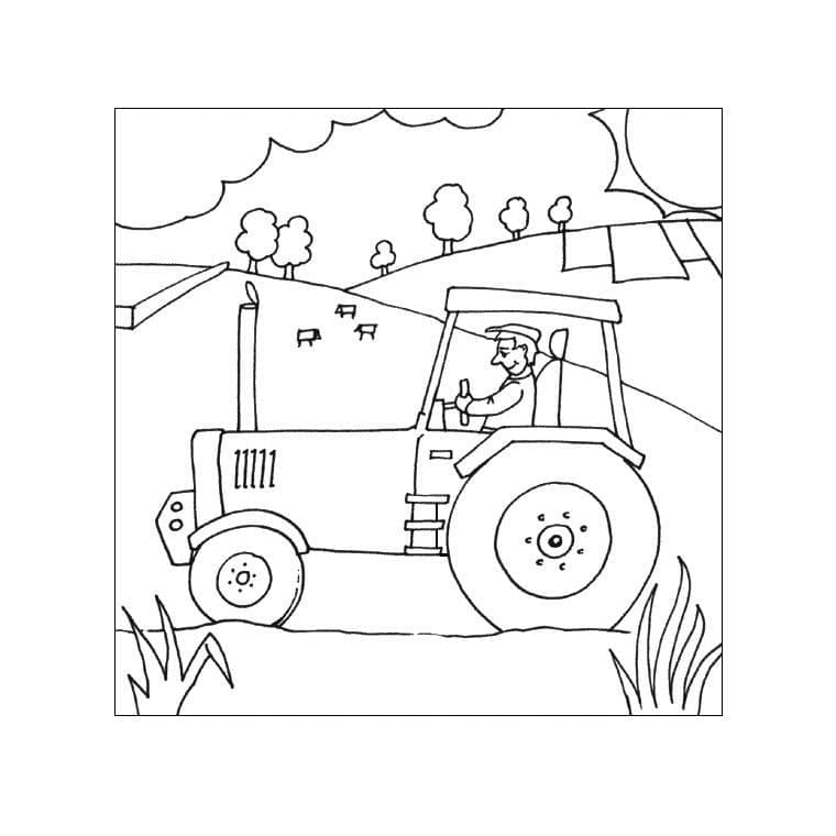 Desenho de Fazendeiro Dirigindo um Trator para Colorir