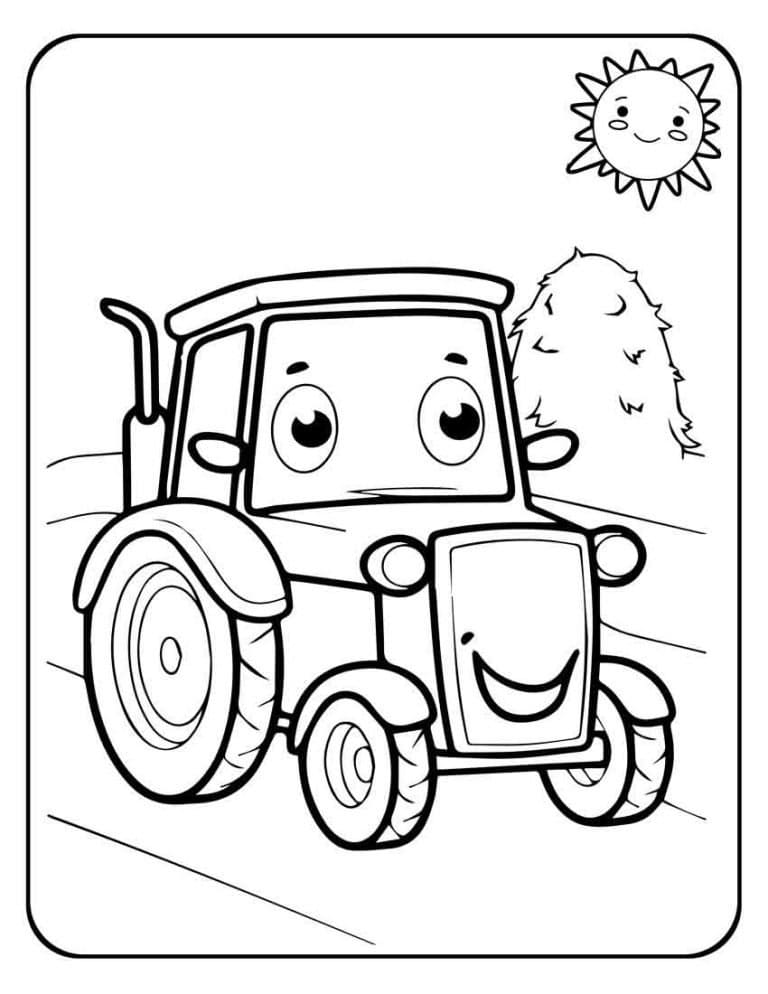 Desenho de Trator Fofo para Colorir