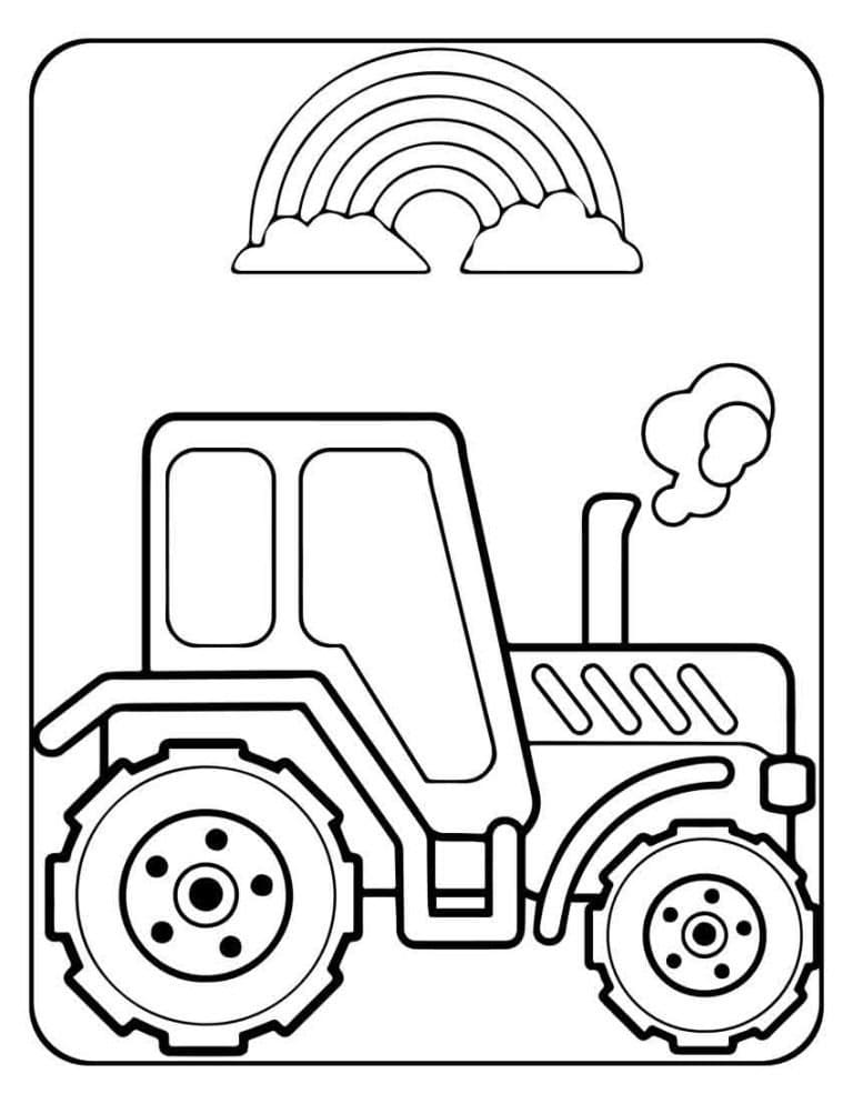 Desenho de Trator e Arco Íris para Colorir