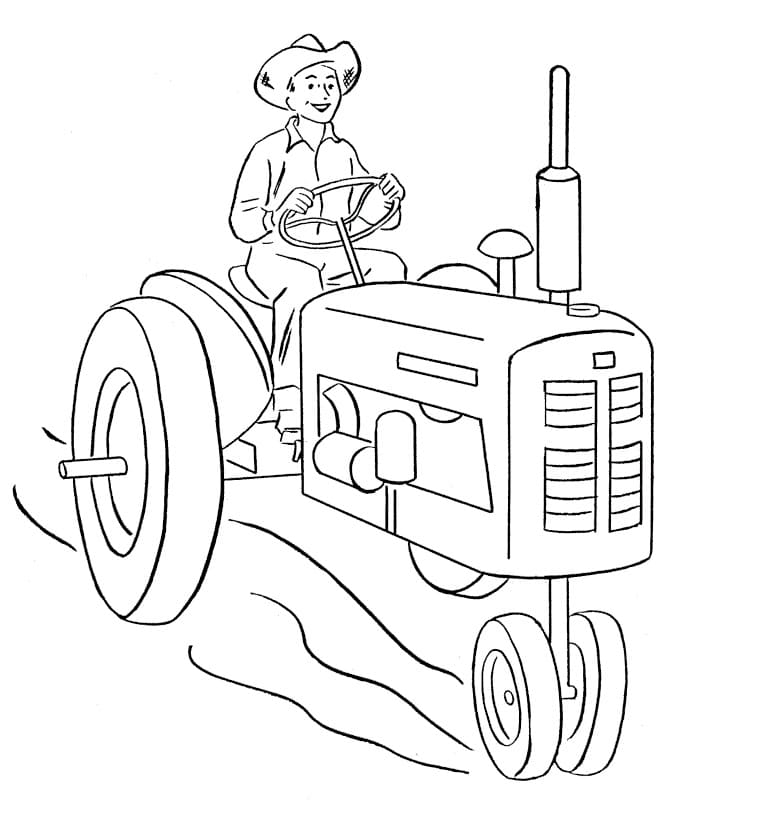 Desenho de um Fazendeiro Dirige um Trator para Colorir
