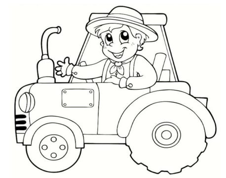Desenho de Um Menino em Um Trator para Colorir