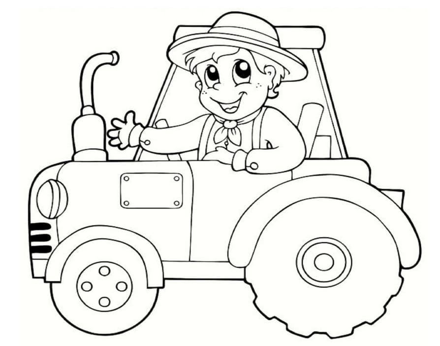 Desenho de um Menino em um Trator para Colorir