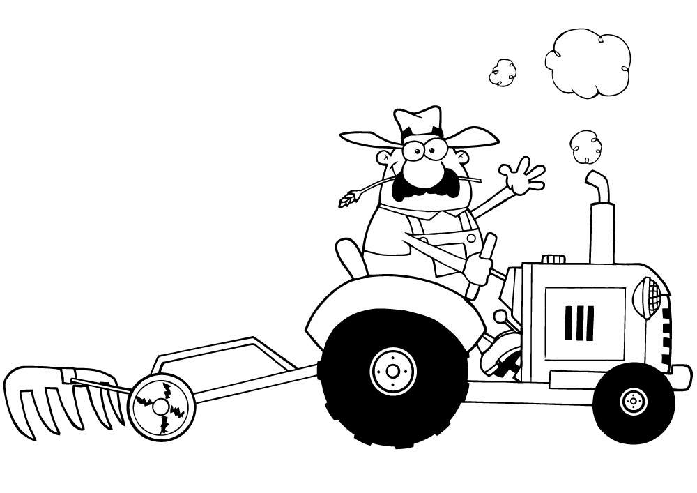 Desenho de Fazendeiro Arando a Terra com Trator para Colorir