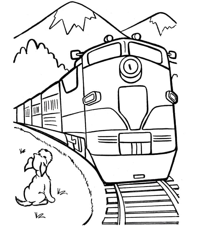 Desenho de Cachorro e Trem para Colorir