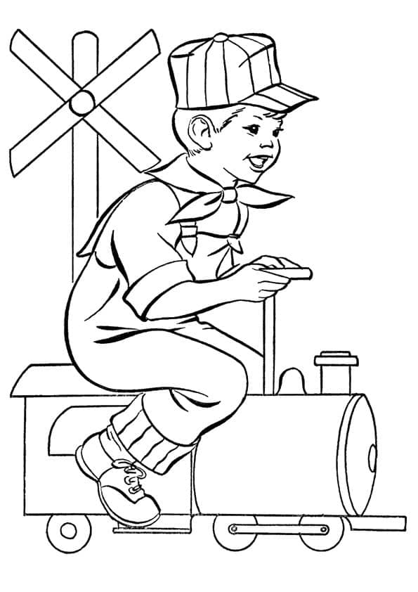 Desenho de Garotinho e Trem para Colorir