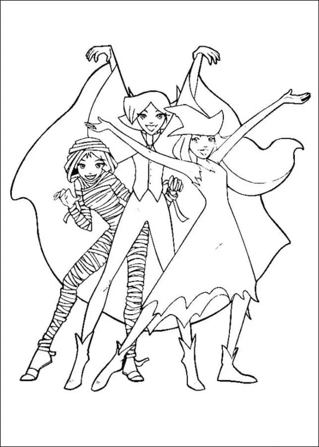 Desenho de Três Espiãs Demais para Pintar com Lápis de Cor