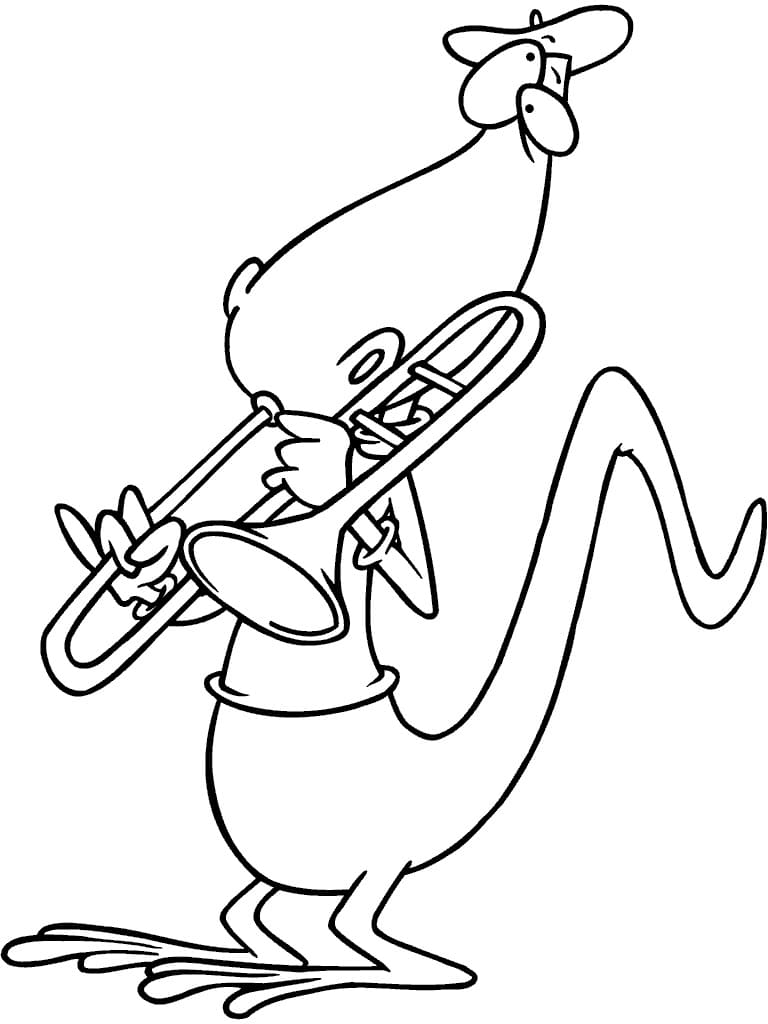 Desenho de Dinossauro Tocá Trombone para Colorir