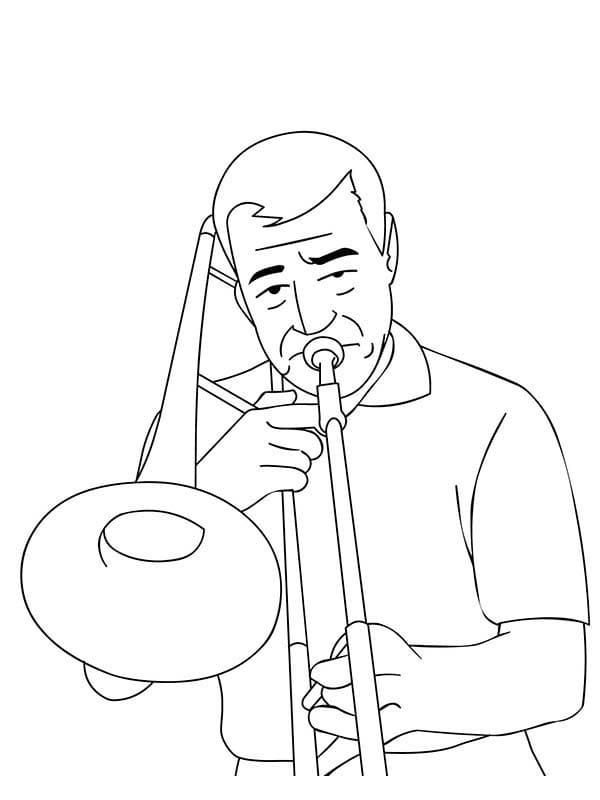 Desenho de Homem Tocá Trombone para Colorir