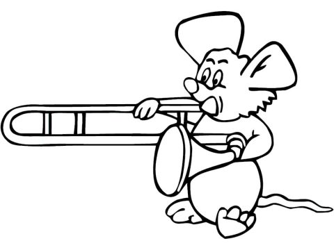 Desenho de Rato Toca Trombone para Colorir