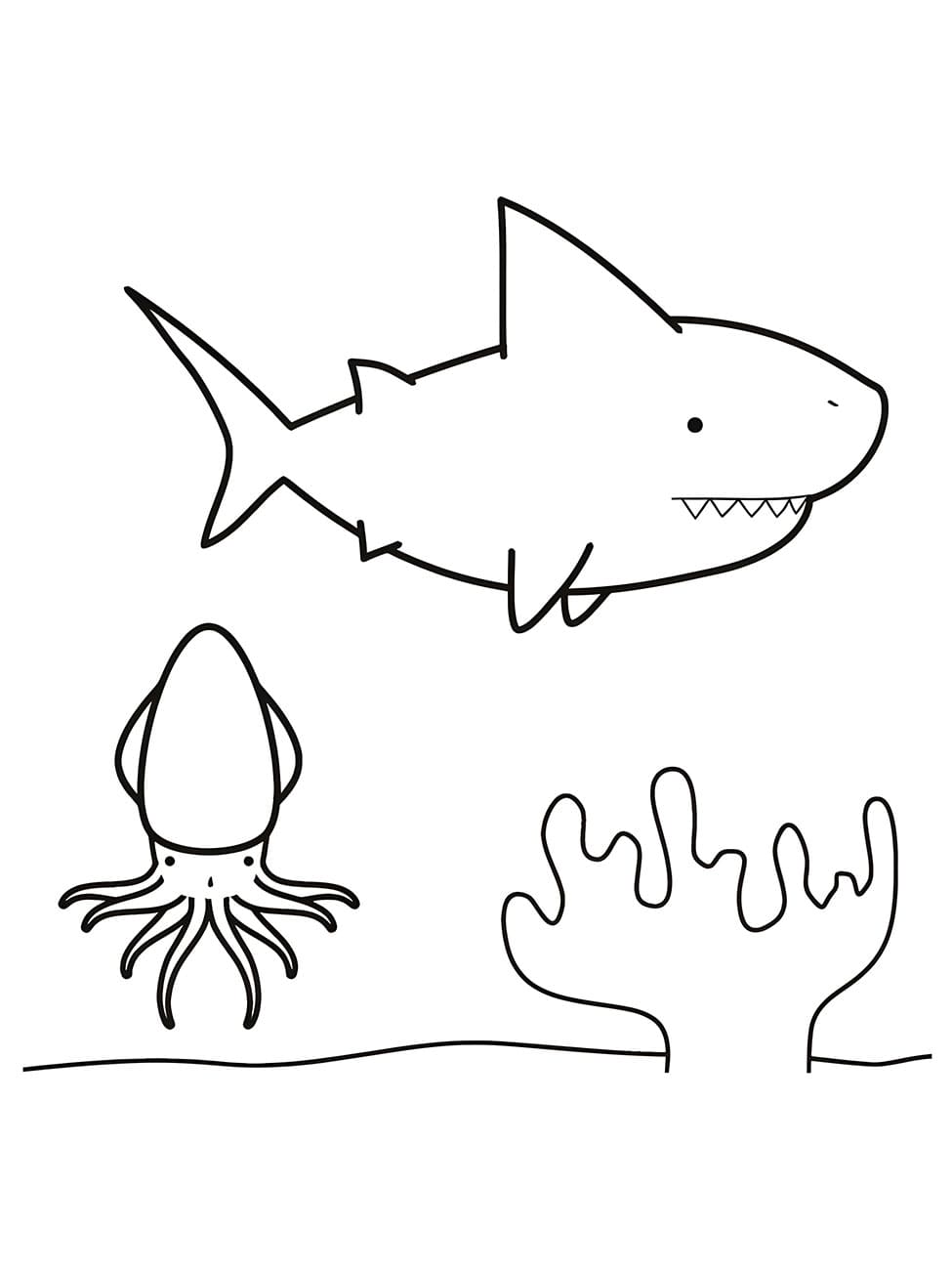 Desenho de Lula e Tubarão para Colorir