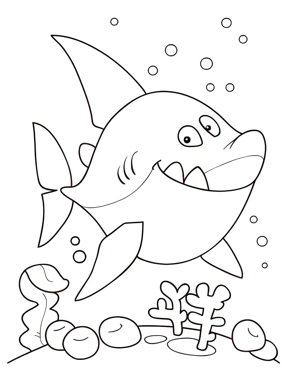Desenho de Tubarão Animado para Colorir