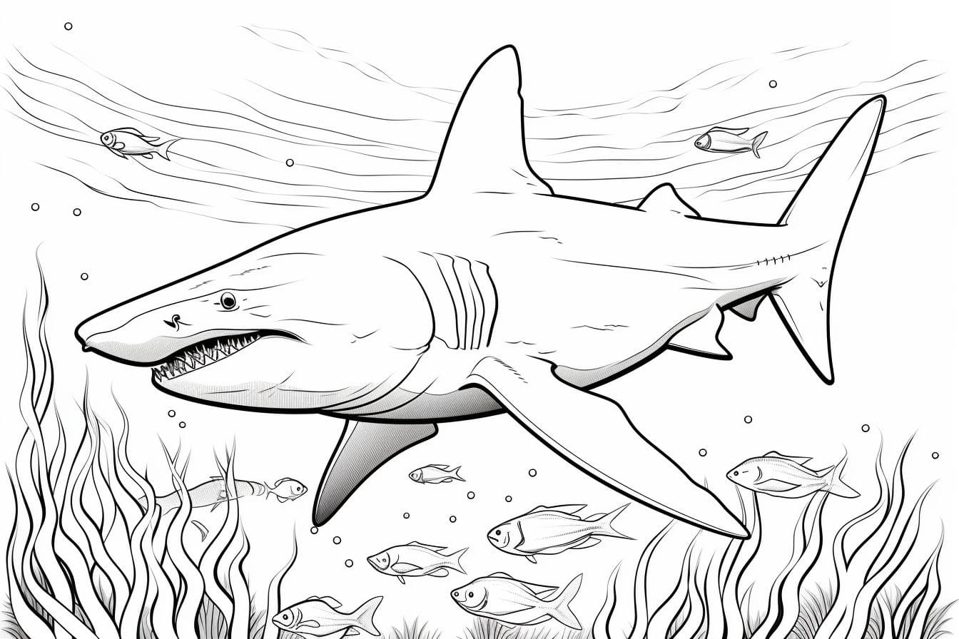 Desenho de Tubarão Imprimivel para Crianças para Colorir