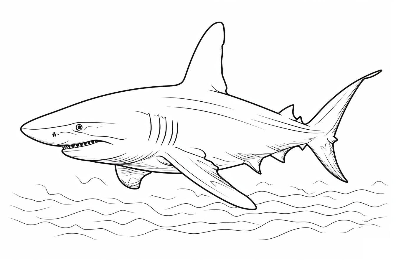 Desenho de Tubarão Imprimivel para Colorir