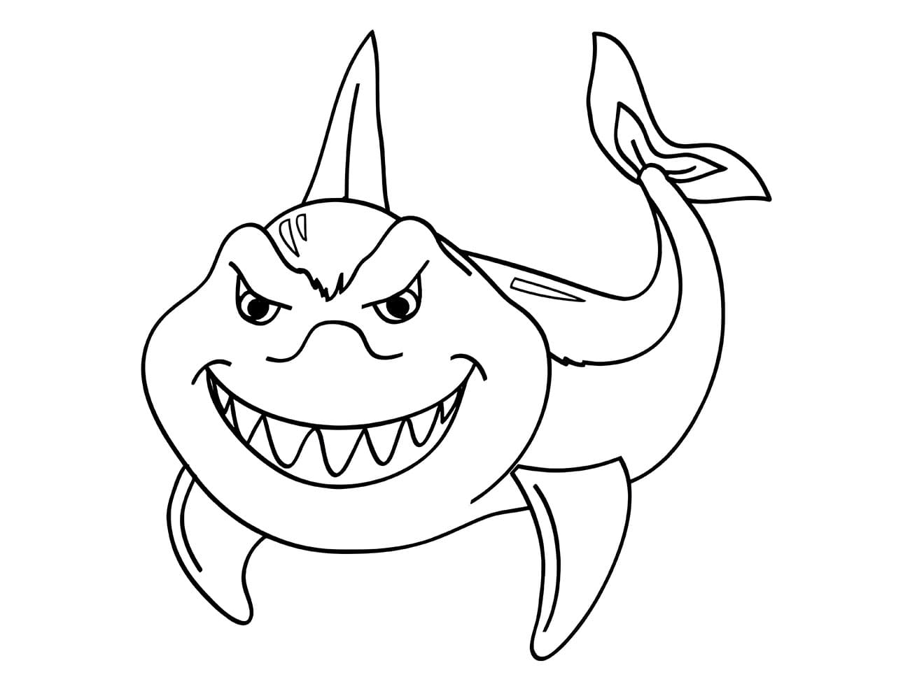 Desenho de Tubarão Malvado Animado para Colorir