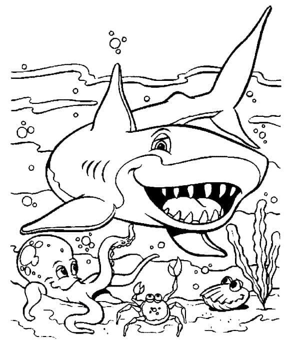 Desenho de Tubarão Sorridente para Colorir