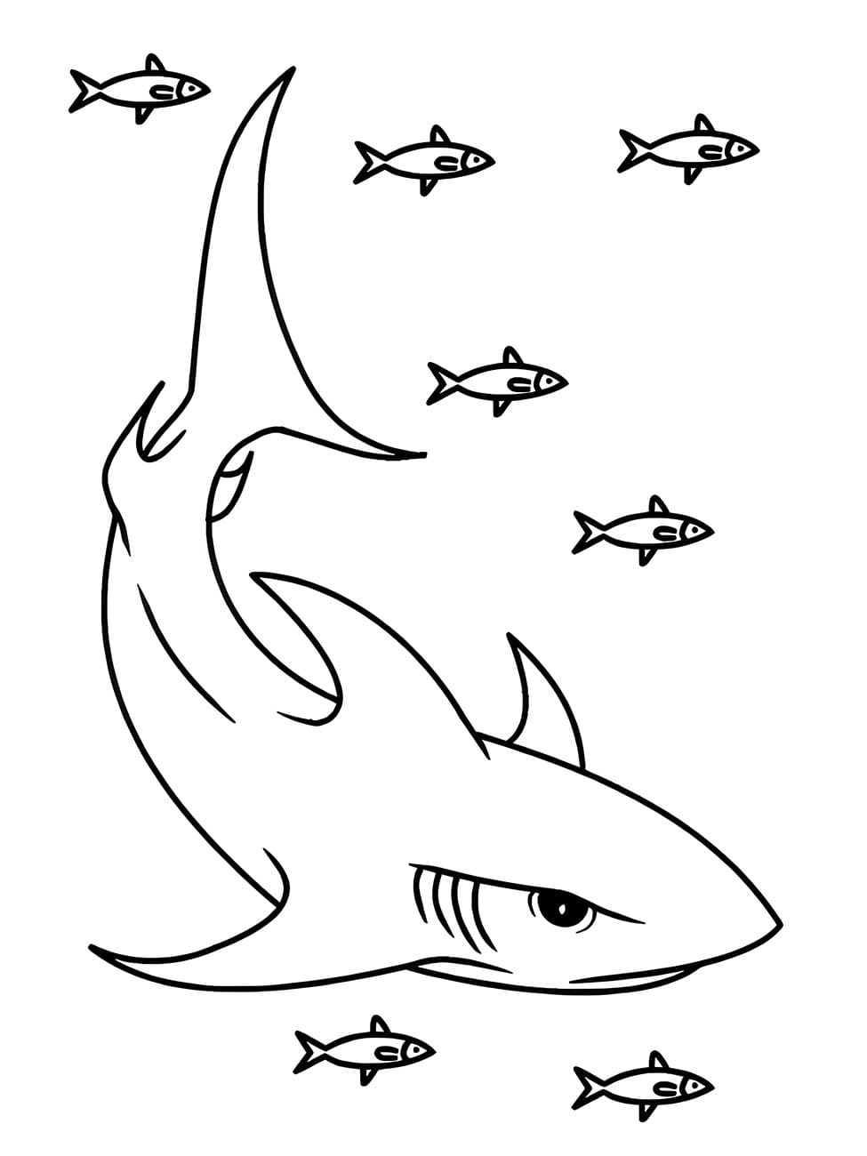 Desenho de Tubarão e Peixes para Colorir