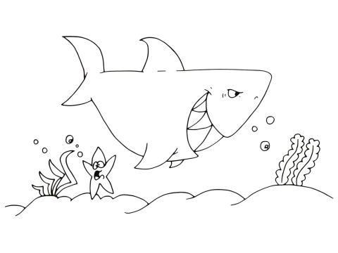 Desenho de Um tubarão Mau para Colorir