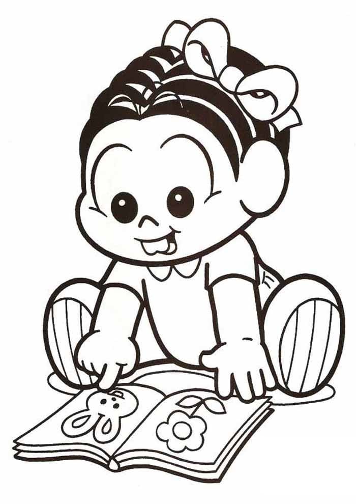 Desenho da Monica Bebê com Livro Infantil Turma da Monica para Colorir