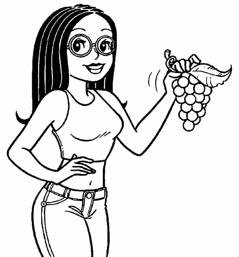Desenho de Tina com Uvas para Colorir