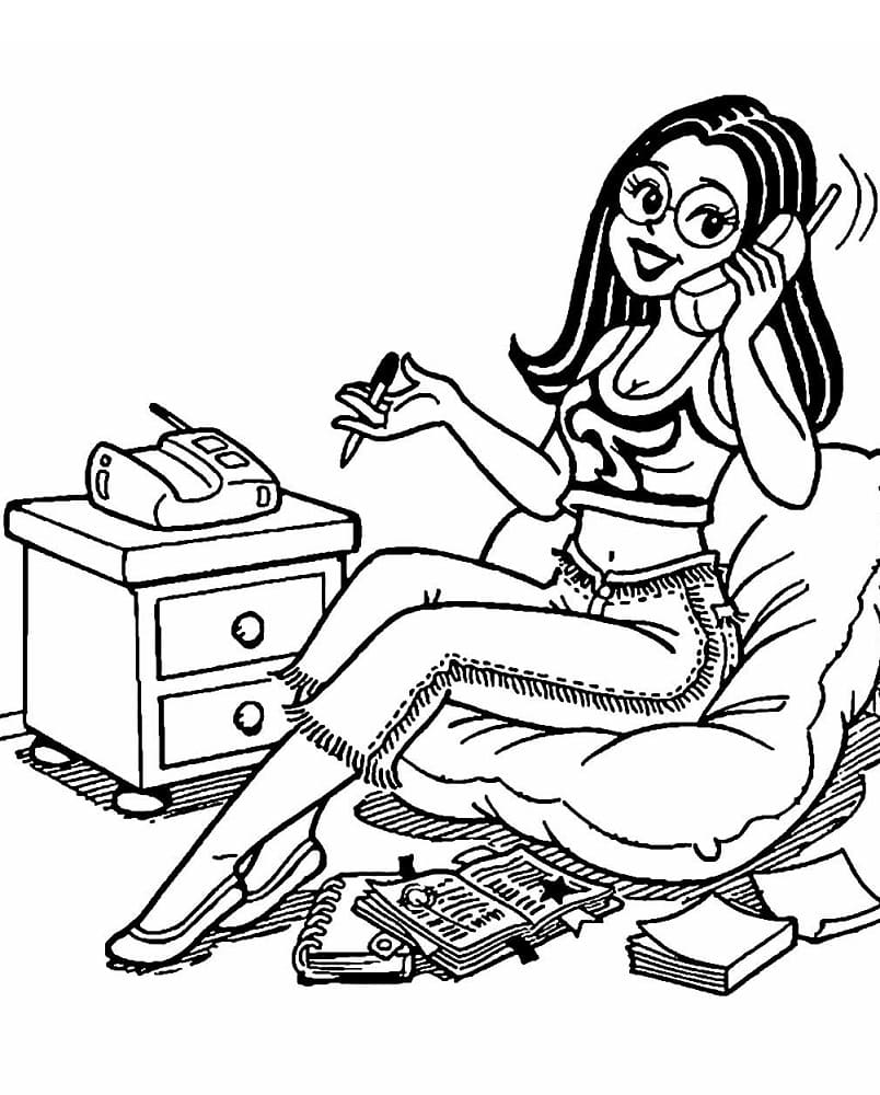 Desenho de Tina Falando ao Telefone para Colorir