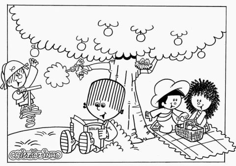 Desenho de Turma do Cristaozinho para Colorir em casa Download