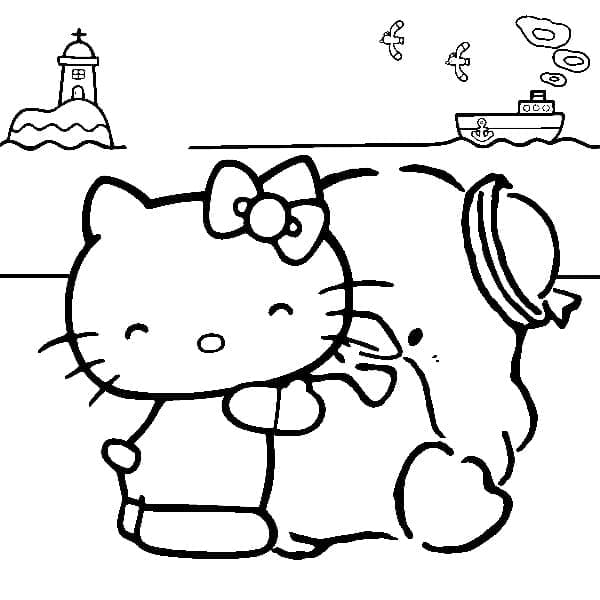 Desenho de Tuxedo Sam e Hello Kitty para Colorir