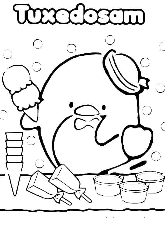Desenho de Tuxedo Sam e Sorvete para Colorir