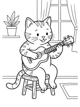 Desenho de Um Gato Tocando Ukulele para Colorir